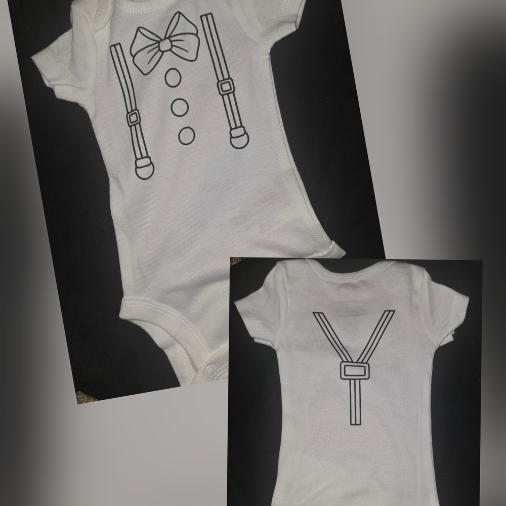 Carter's White Bodysuit with Black Bowtie and Suspenders Print